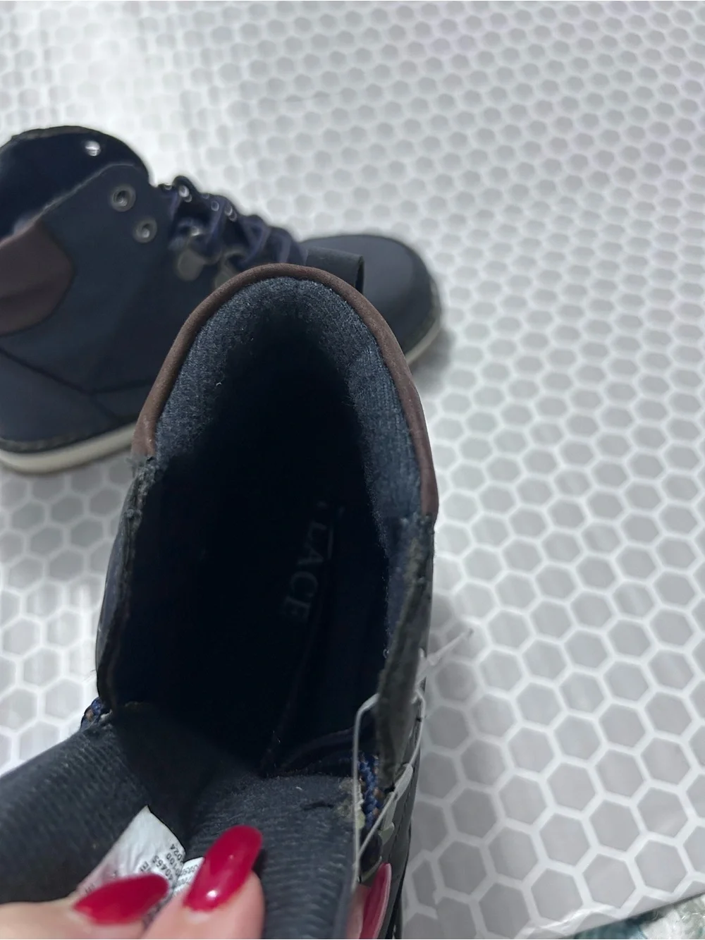 The Children’s Place Navy Youth Lace-Up Ankle Boots Brown Collar. NWT Boys 12